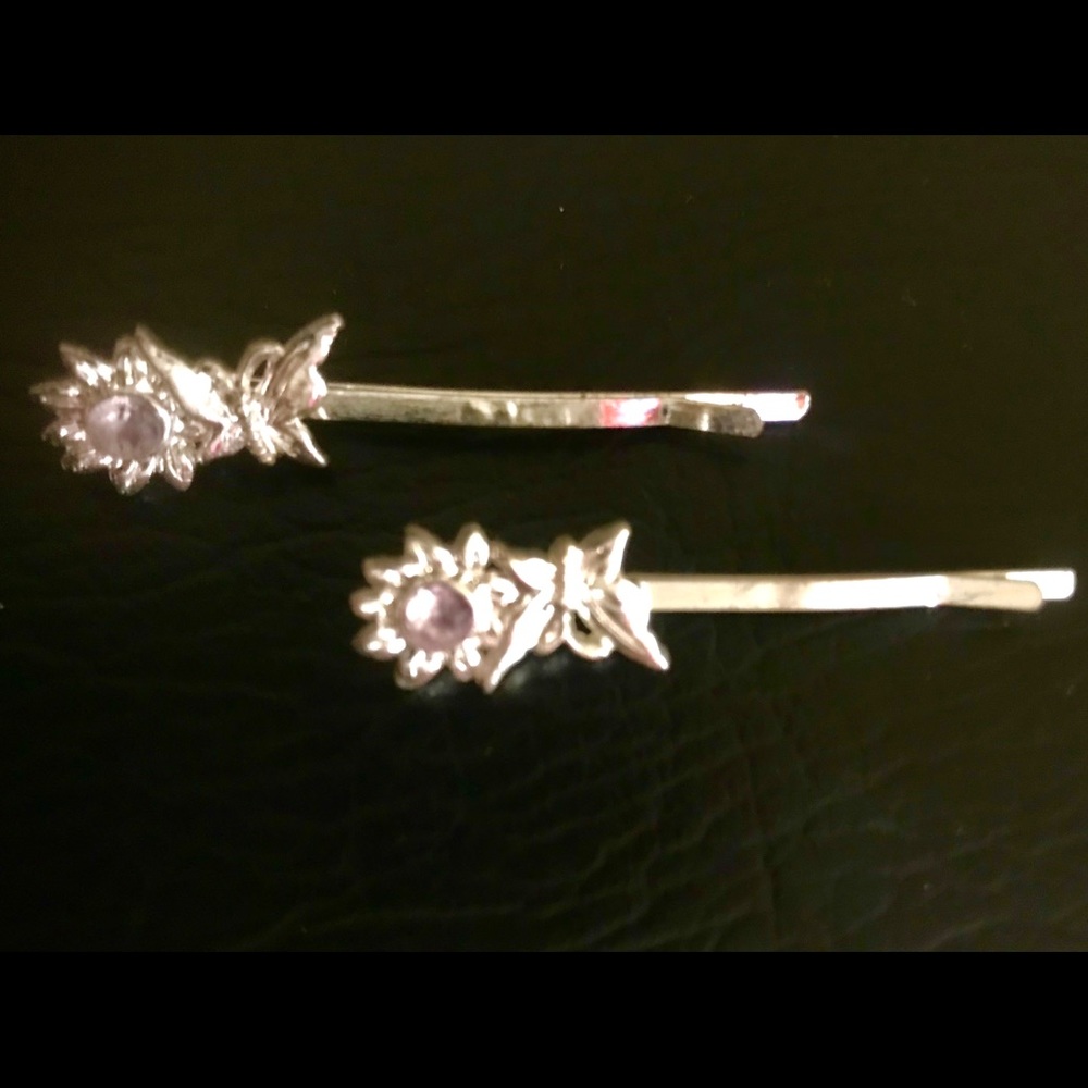 💗 Crystal Floral Silver Bobby Pins NEW